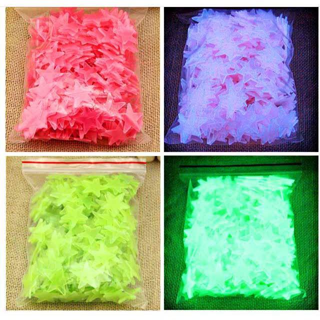 Ngôi sao dạ quang Gói 100 cái ngôi sao phát sáng dán tường trang trí phòng ngủ