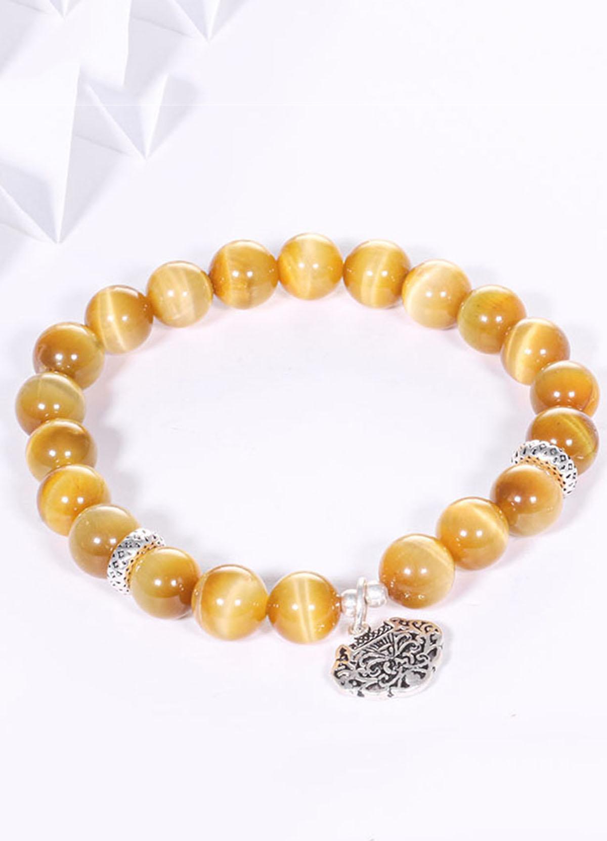 Vòng tay đá thạch anh mắt hổ vàng mix túi cát tường bạc hạt đá 8mm mệnh thổ, kim - Ngọc Quý Gemstones