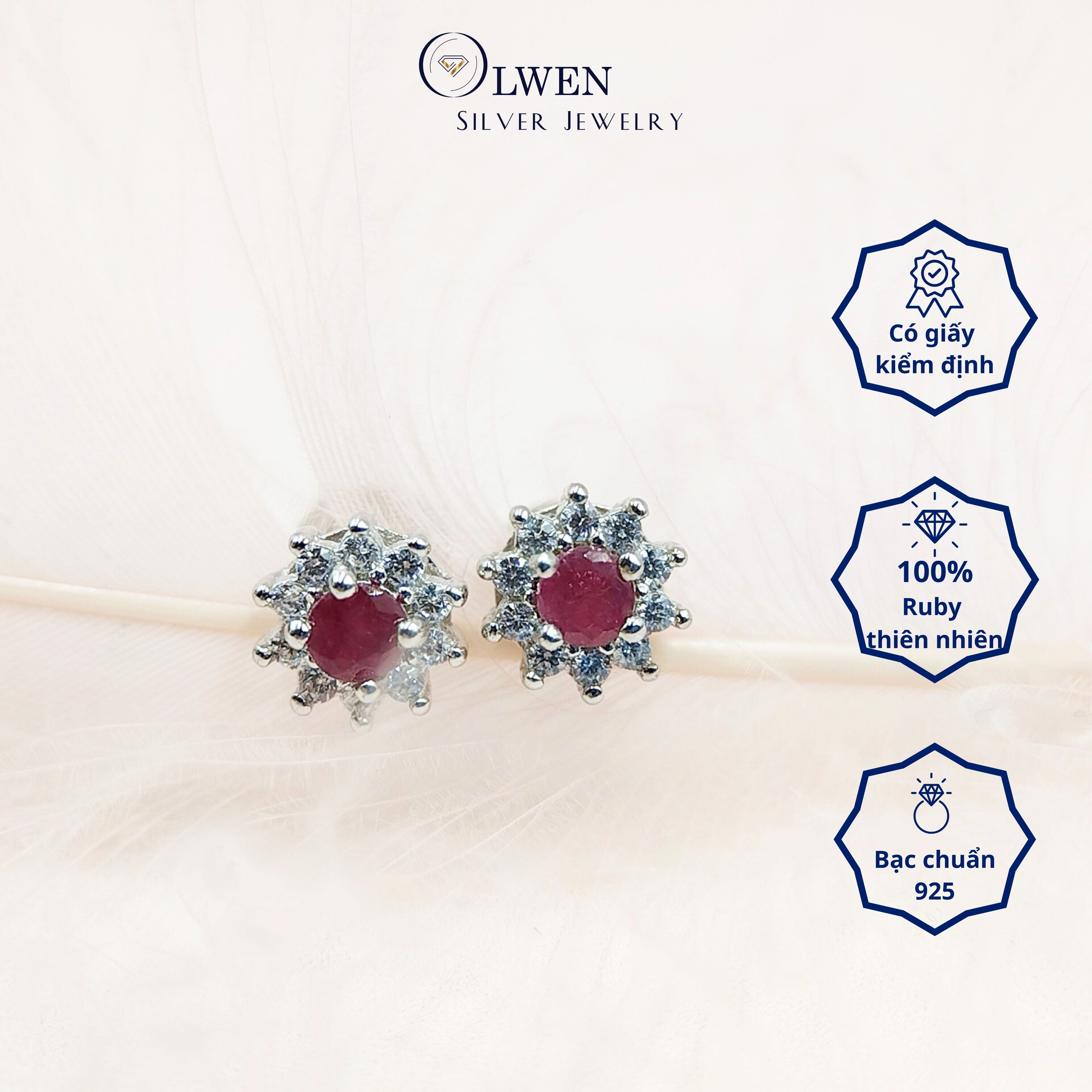 Đôi Bông Tai Nữ Bạc 925 Olwen Đính Đá Phong Thủy Ruby