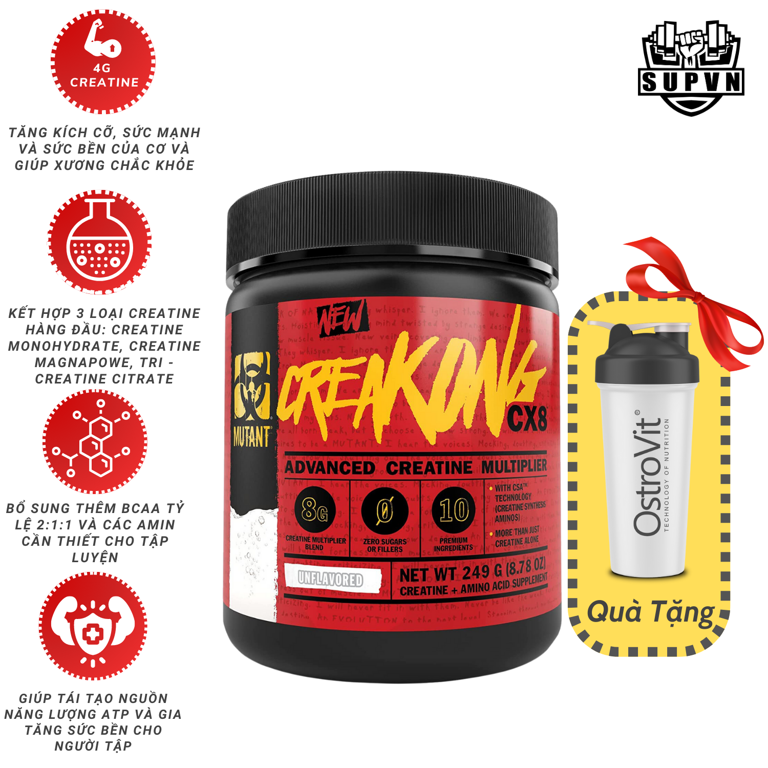 Creatine Mutant Creakong 30 serving - Tăng Sức Mạnh, Sức Bền Giảm Mệt Mỏi Trong Tập Luyện 300g