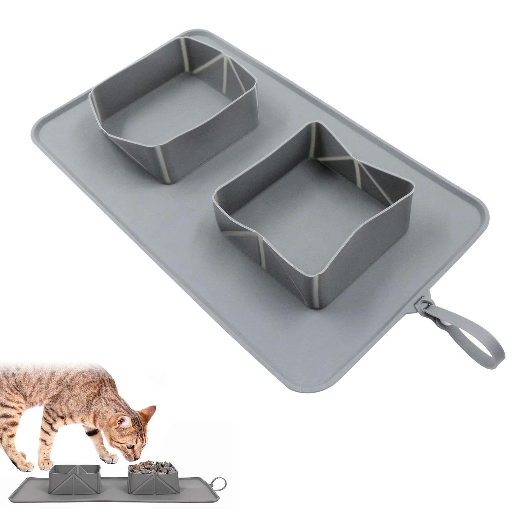 Thú cưng bát silicone có thể gập lại slipproof chó đôi bát lông cừu chó bát con chó ngoài trời thức ăn di động đi du lịch ăn Matte mèo có thể uống được silicone gập lại cho nước bên ngoài