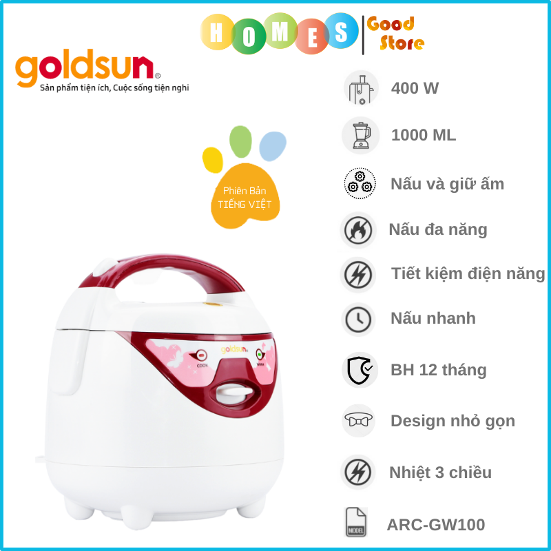 Nồi Cơm Điện Nắp Gài GOLDSUN ARC-GW100 Phù Hợp Gia Đình 2-3 Người Công Suất 700 W - Hàng Chính Hãng