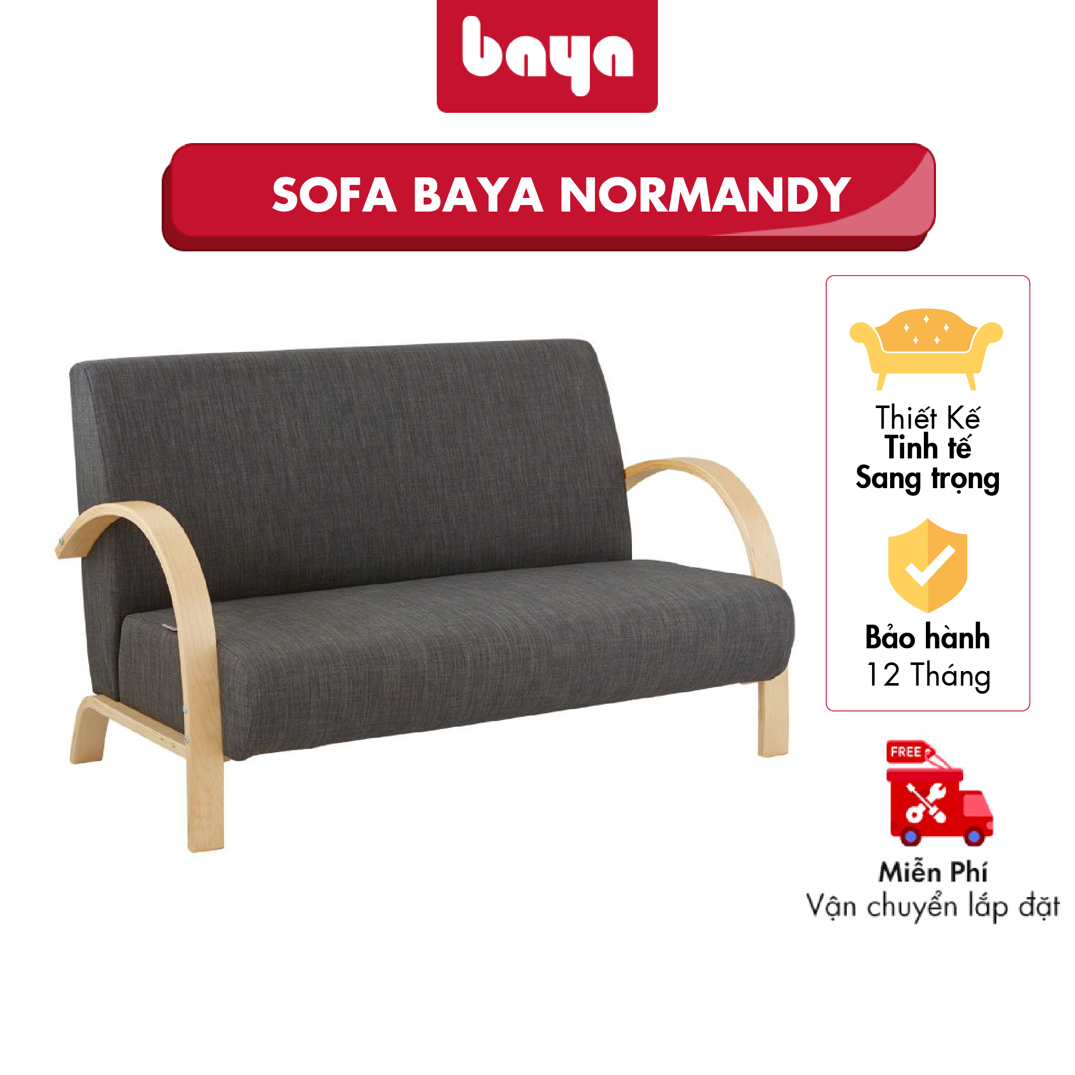 Ghế Sofa 2 Chỗ BAYA NORMANDY Thiết Kế Hiện Đại Đẹp Mắt Với Khung Gỗ Chắc Chắn, Bền Bỉ, Đệm Ngồi Êm Ái Thoải Mái 1053791