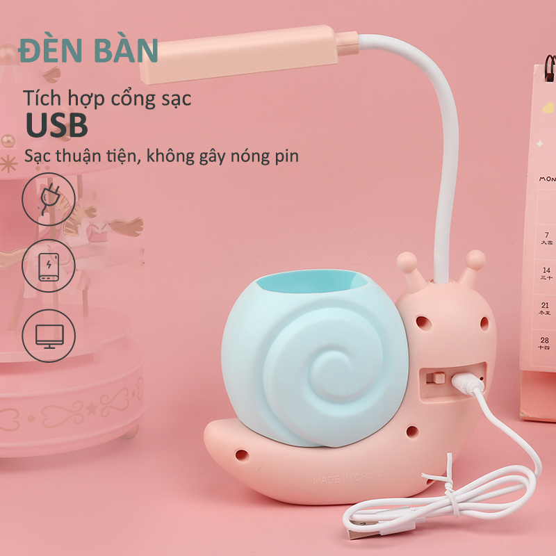 Đèn học để bàn trang trí hình ốc sên, sạc USB - K1617