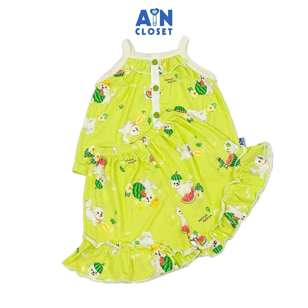 Bộ quần áo Ngắn bé gái họa tiết Cún Dưa Hấu Xanh thun cotton - AICDBGQYC3P3 - AIN Closet