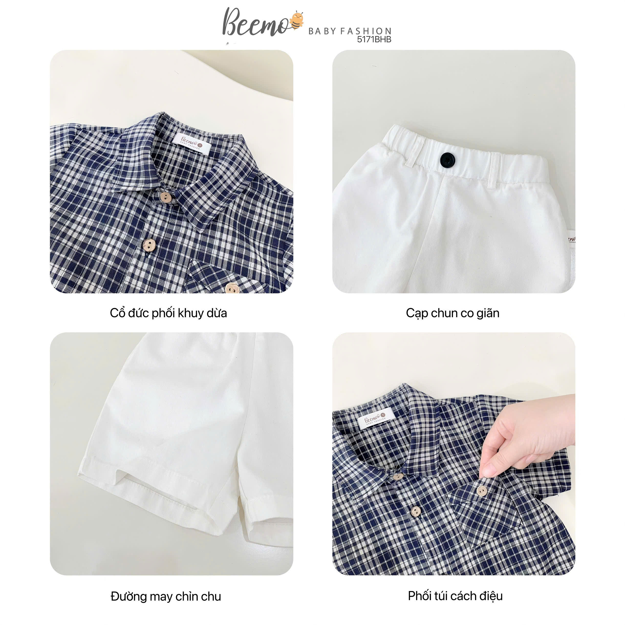 set bộ áo sơ mi phối quần trắng công tử cho bé trai từ 10-25kg hàng thiết kế