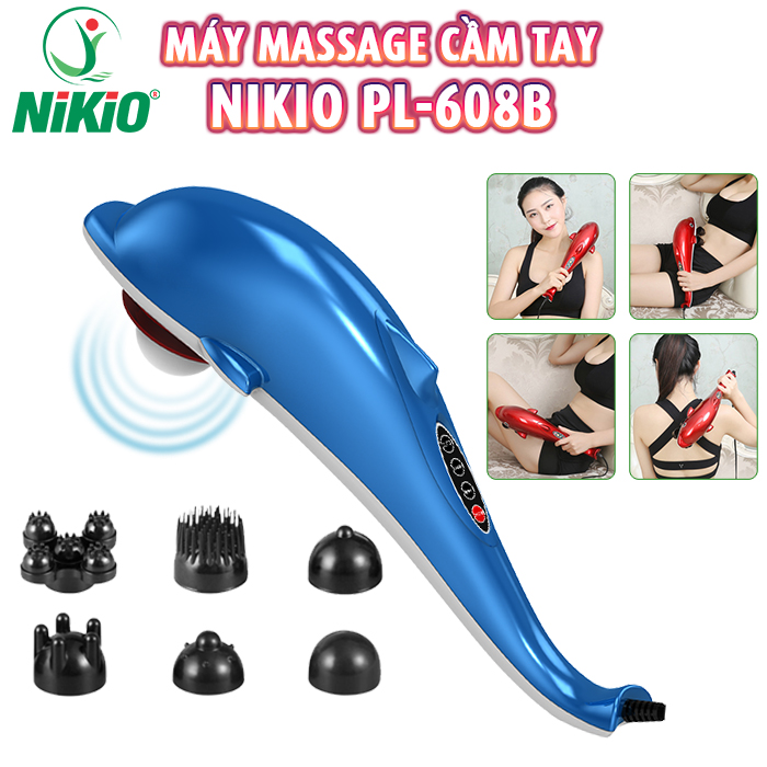 Máy mát xa cầm tay cá heo Nikio PL-608B - Điện tử, 6 đầu massage