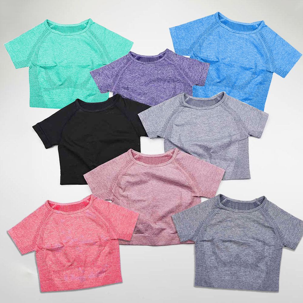 Áo Crop Top Tập Yoga thể dục cho nữ nhanh khô thoáng khí, không cổ ngắn tay