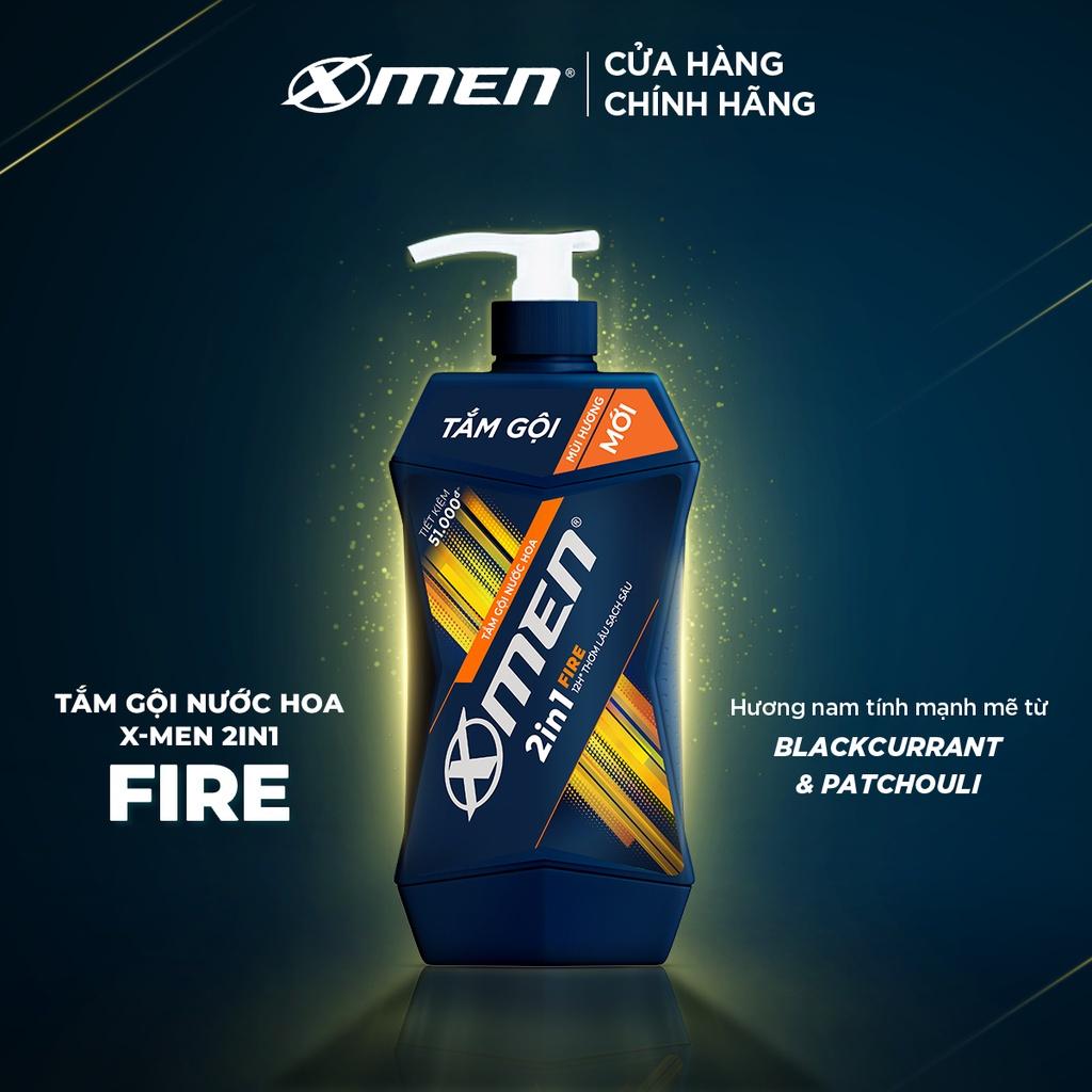 Combo 2 Tắm Gội Nước Hoa X-Men Fire 2in1 - 12h Thơm Lâu Sạch Sâu 650gx2