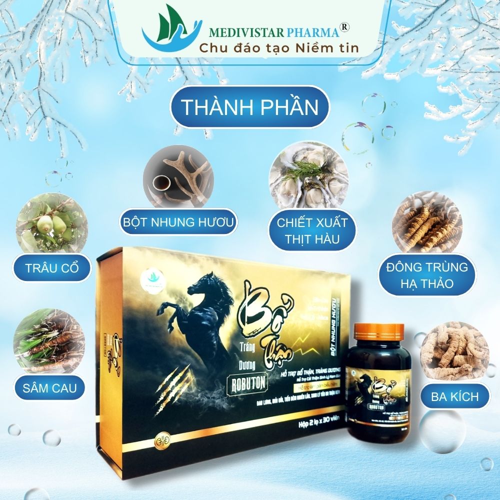 Bổ Thận Tráng Dương ROBUTON Với 8 Loại Thảo Dược Giúp Cải Thiện Sinh Lý Nam An Toàn, Hiệu Quả Hộp 30 Viên Nang