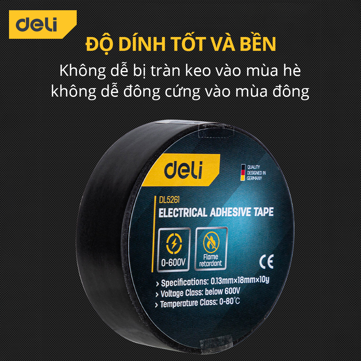 Băng Dính Cách Điện Deli - Chất Liệu Chống Cháy Hiệu Quả - Sử Dụng An Toàn Cho Gia Đình - EDL5261