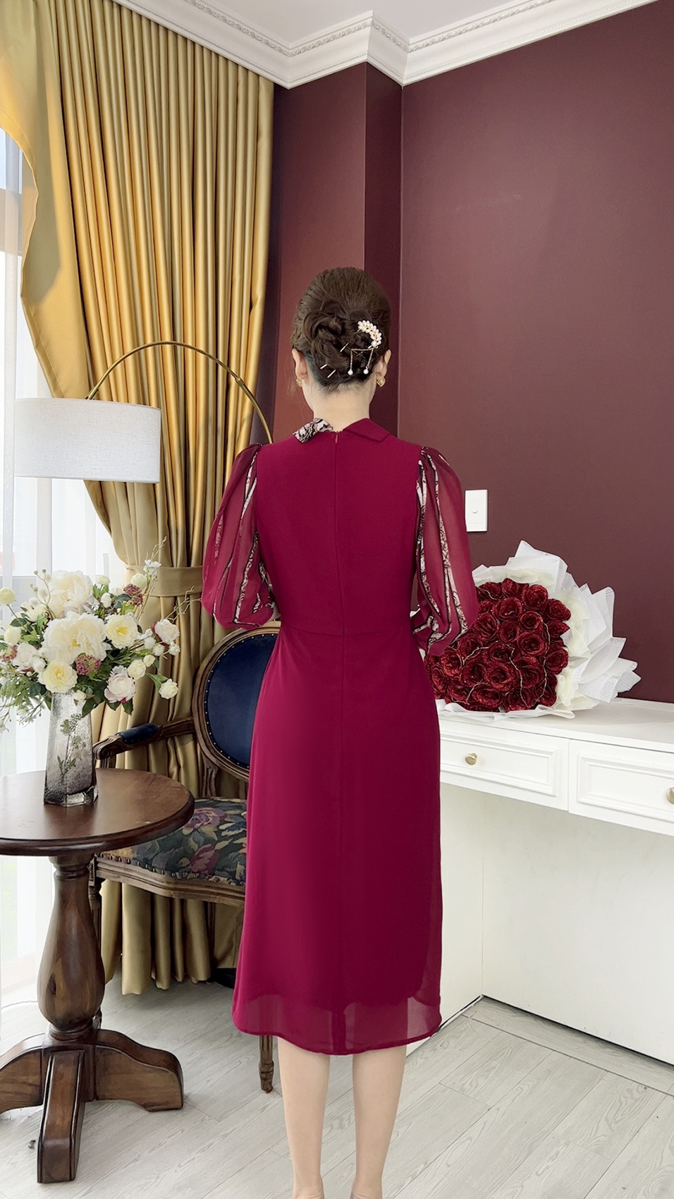 Linh Trà - Đầm Trung Niên Dáng Dài [TM955] Trẻ Trung Thiết Kế Trang Nhã Thanh Lịch Đi Làm Đi Tiệc Cho Bà Cho Mẹ U40 U50