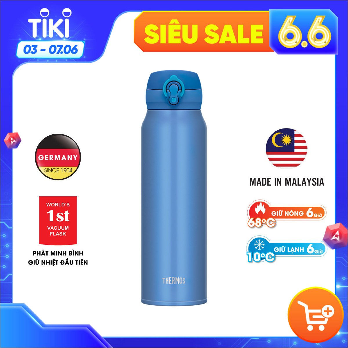 Combo Tiện Lợi Máy xay cầm tay Braun MQ5235 và Bình giữ nhiệt Thermos nút bấm JNL-752 MTB 750ml màu xanh dương- Hàng chính hãng