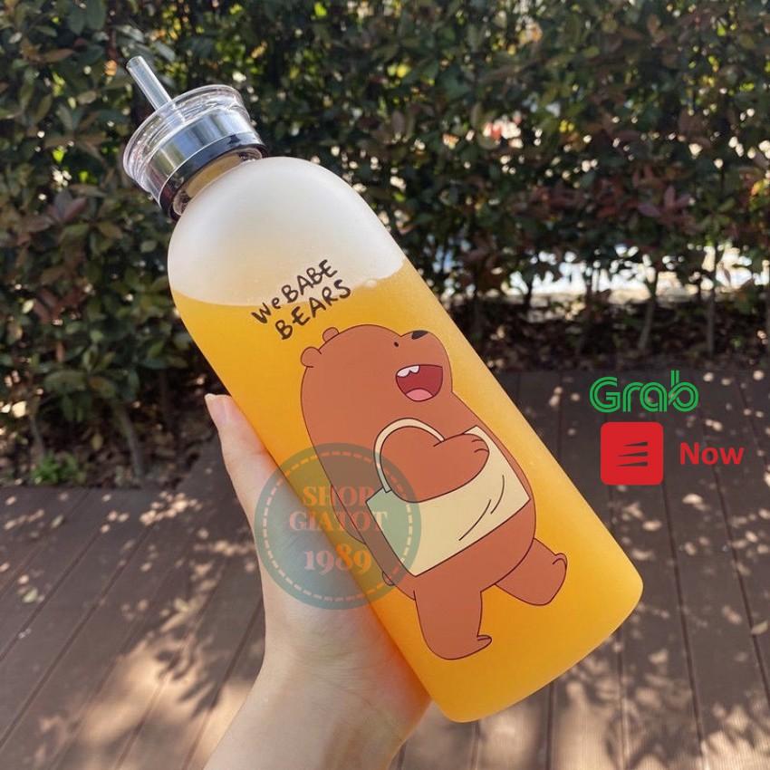 Bình Đựng Nước Cute 900ml Hàn Quốc Nhựa Cao Cấp Hình Gấu Bear Phụ Kiện 7 món - SHOPGIATOT1989