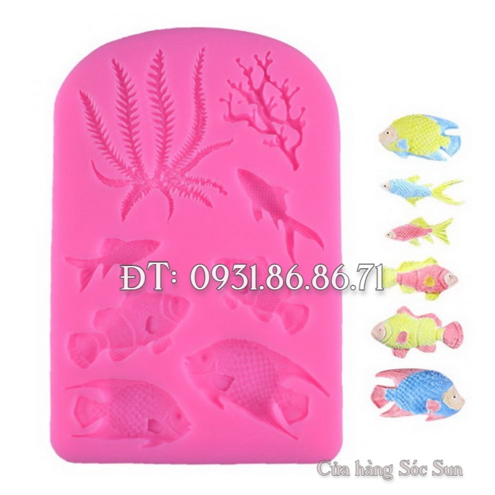 Khuôn silicon cá biển, san hô, rong biển - Mã số 1098