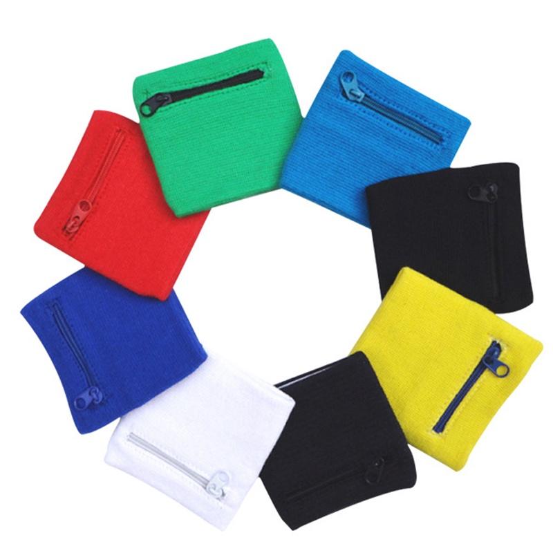 Zipper Pocket Sport Wristband Wrist Bracer Wrap Straps Bandage Gym Running Cycling Cotton Wristbands Support Wallets Key Bag