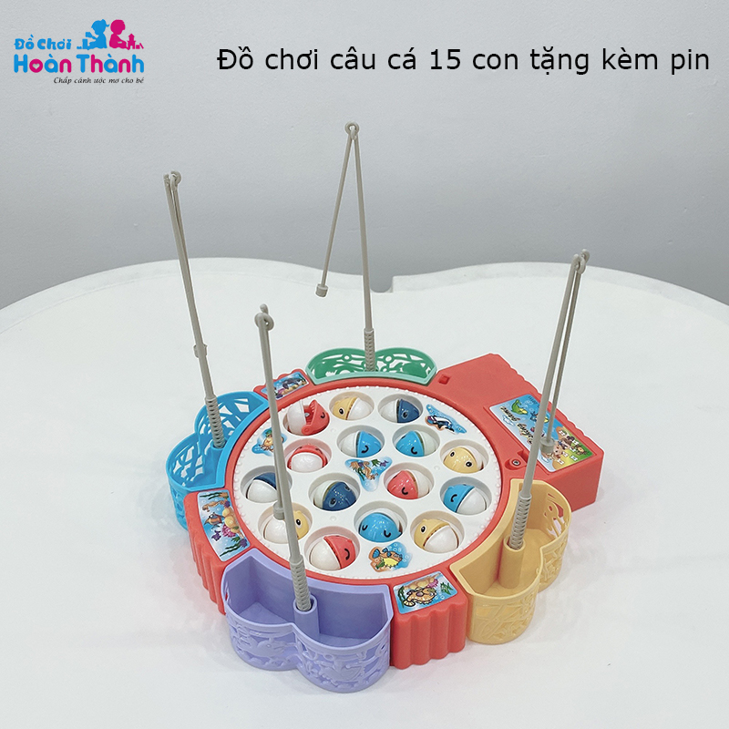 Đồ chơi câu cá trẻ em 15 con cá 4 cần có thể điều chỉnh nhạc