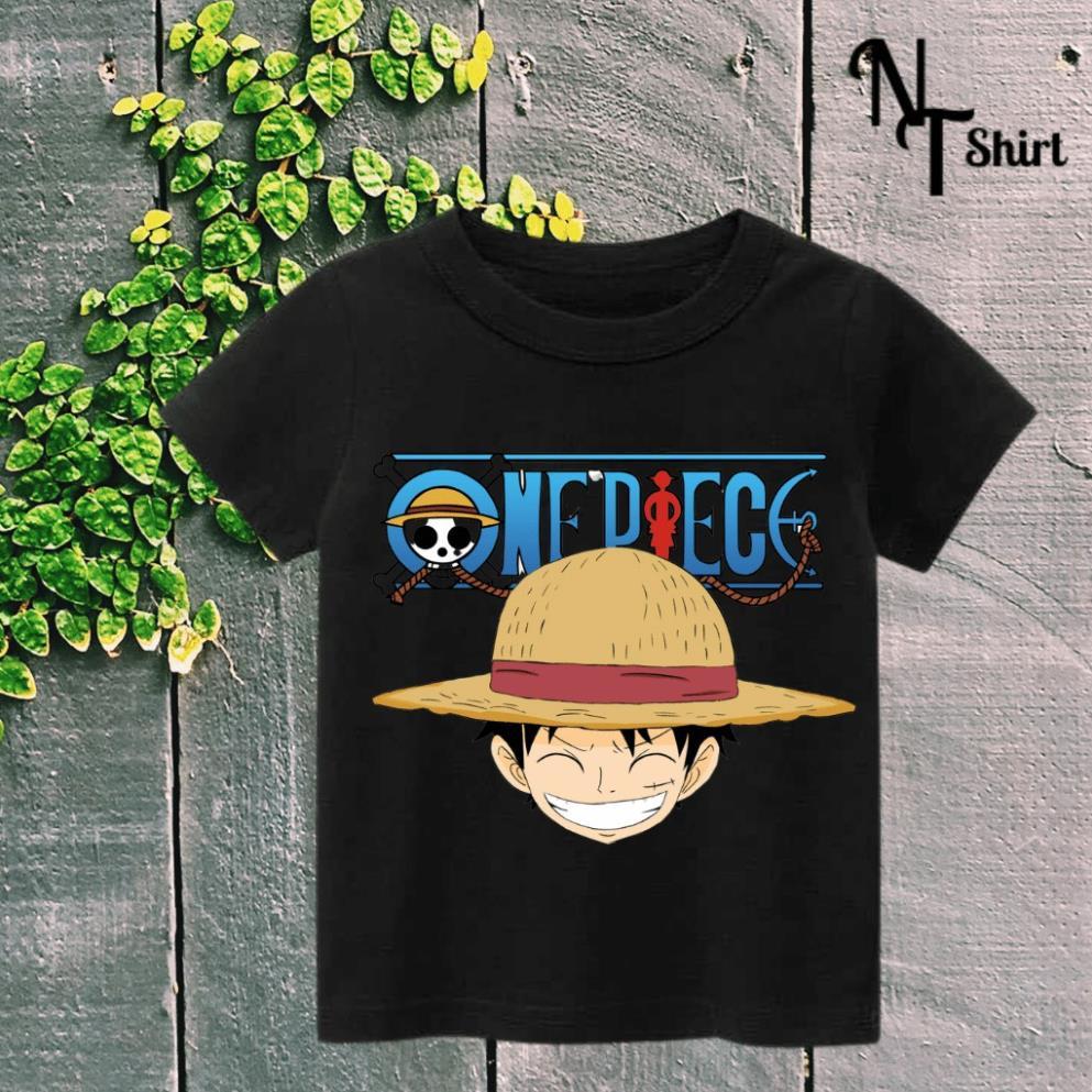 Áo phông bé trai và bé gái, Áo thun trẻ em in hình One Piece Luffy, Áo cotton xuất xịn mặc mát mịn hình in chất lượng 13