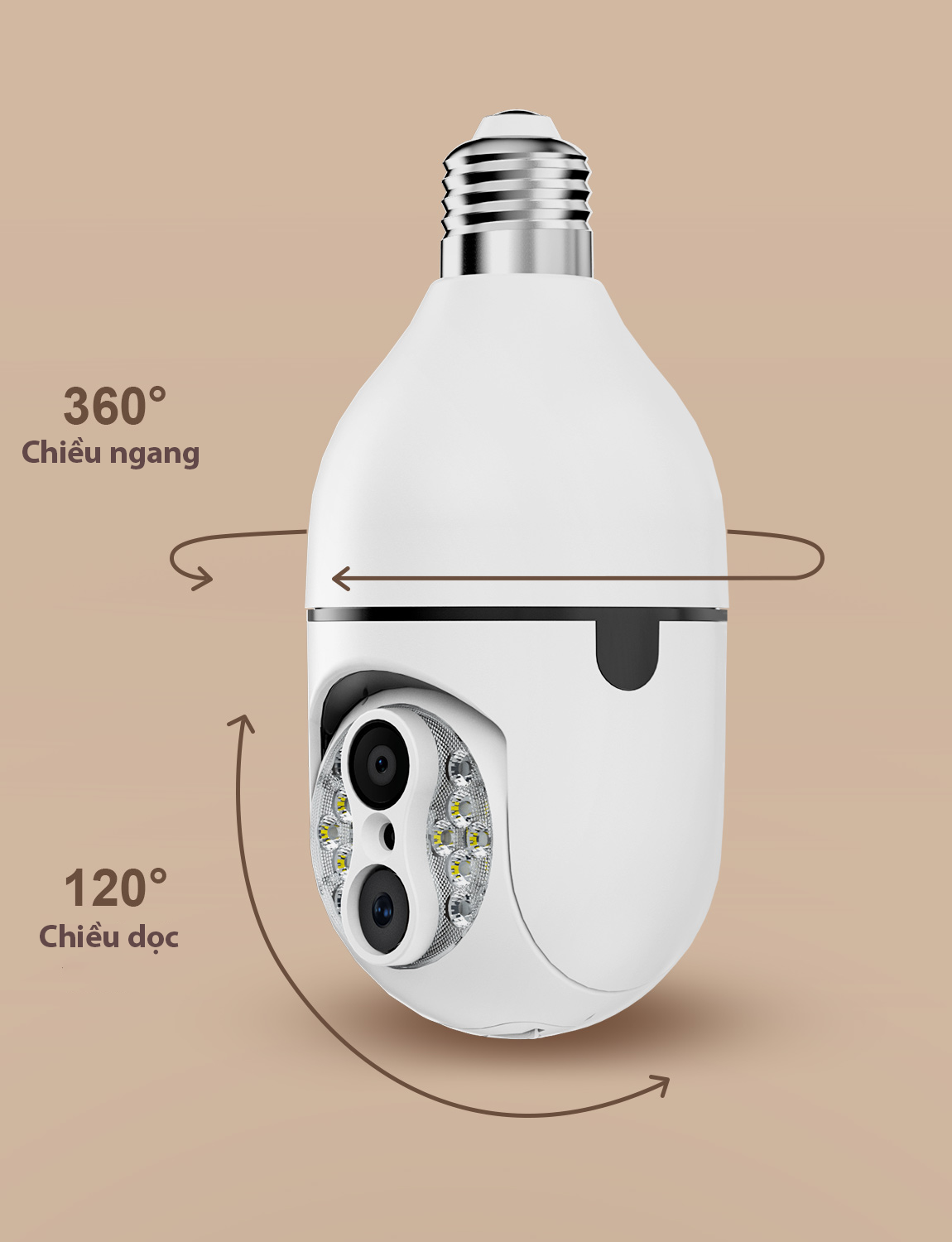 Camera IPC360 chuôi bóng đèn Wifi 2 ống kính, chế độ thu phóng, xoay 360, nhìn ban đêm (Hàng nhập khẩu)