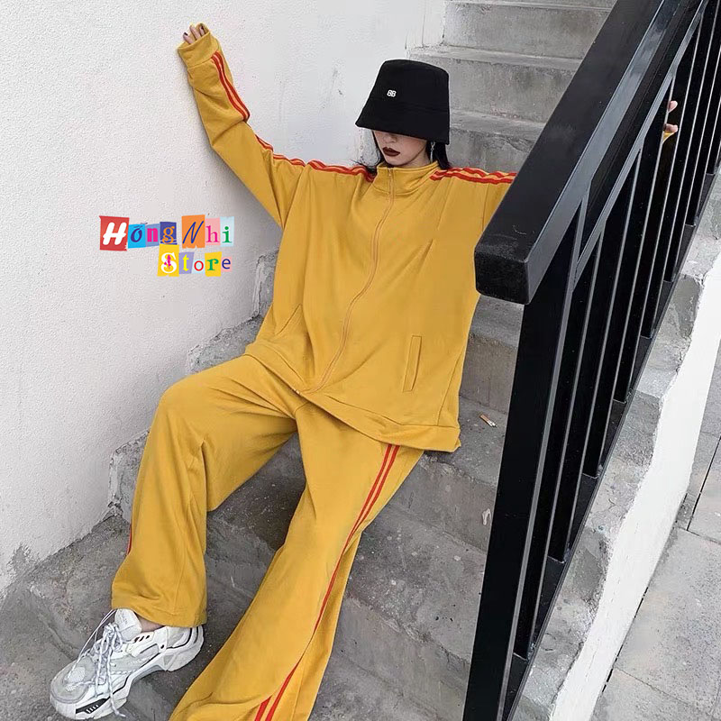 Set Bộ Thể Thao Oversize Ulzzang Unisex Áo Khoác Tay Dài Quần Jogger Dài Màu Vàng Cao Cấp - MM