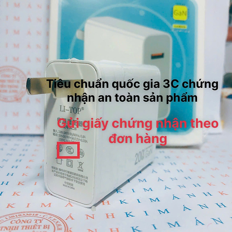 Củ sạc nhanh Gallium Nitride 200W LI-TOP AC28, có chứng nhận 3C tiêu chuẩn quốc gia, bảo hành hàng chính hãng 12 tháng