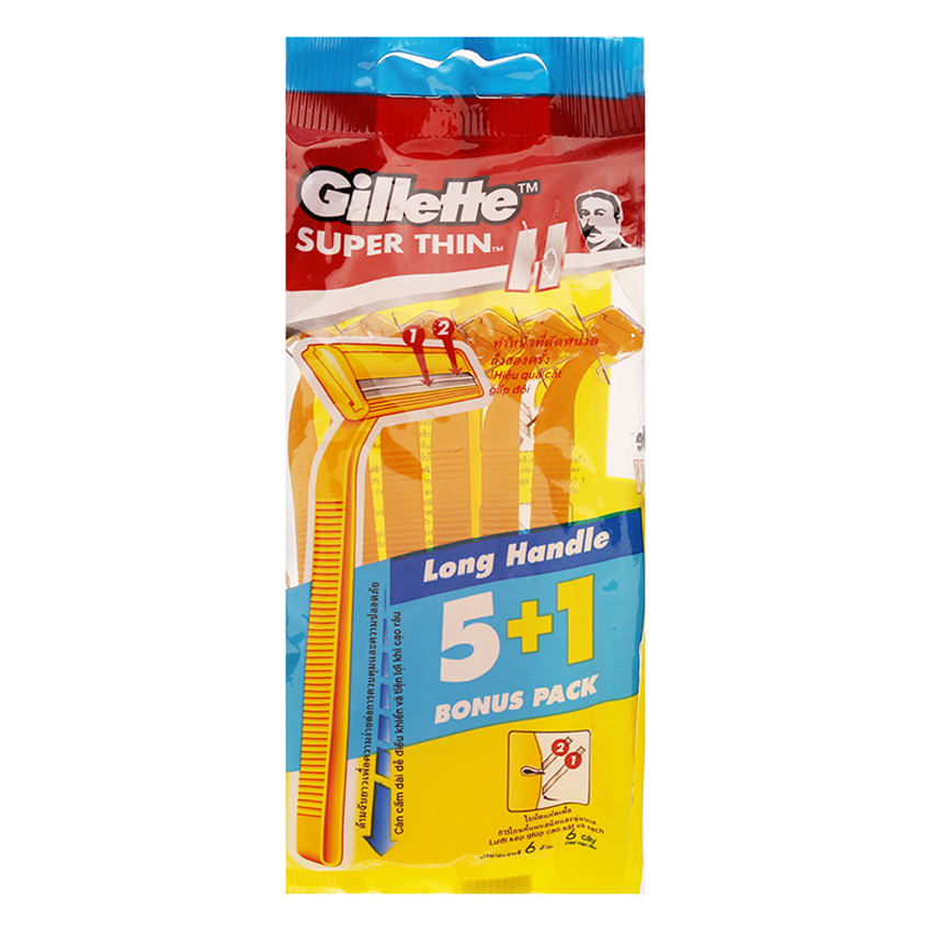 Gói 6 Cây Dao Cạo Râu Cán Vàng Gillette Super Thin