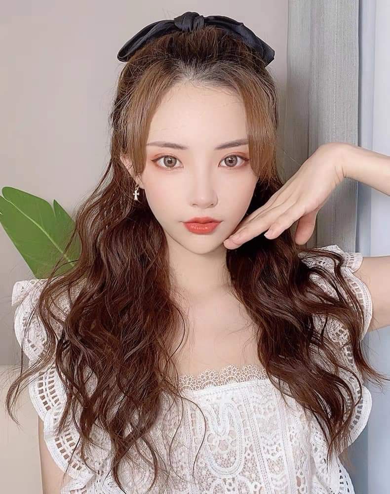 Tóc giả nữ cột xù nơ đen, tóc giả buộc