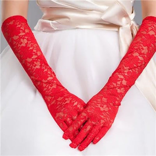 Găng tay ren hoa dáng dài màu đỏ cho Cô dâu và Dạ hội, đi tiệc, sự kiện MS: 42222