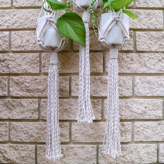03 Giỏ Treo Hoa, Chậu Cây Trang Trí Treo Tường Nghệ Thuật Tết Dây Thủ Công Macrame. Trang Trí Nhà Cửa, Quán Cafe, Homestay. GHT03