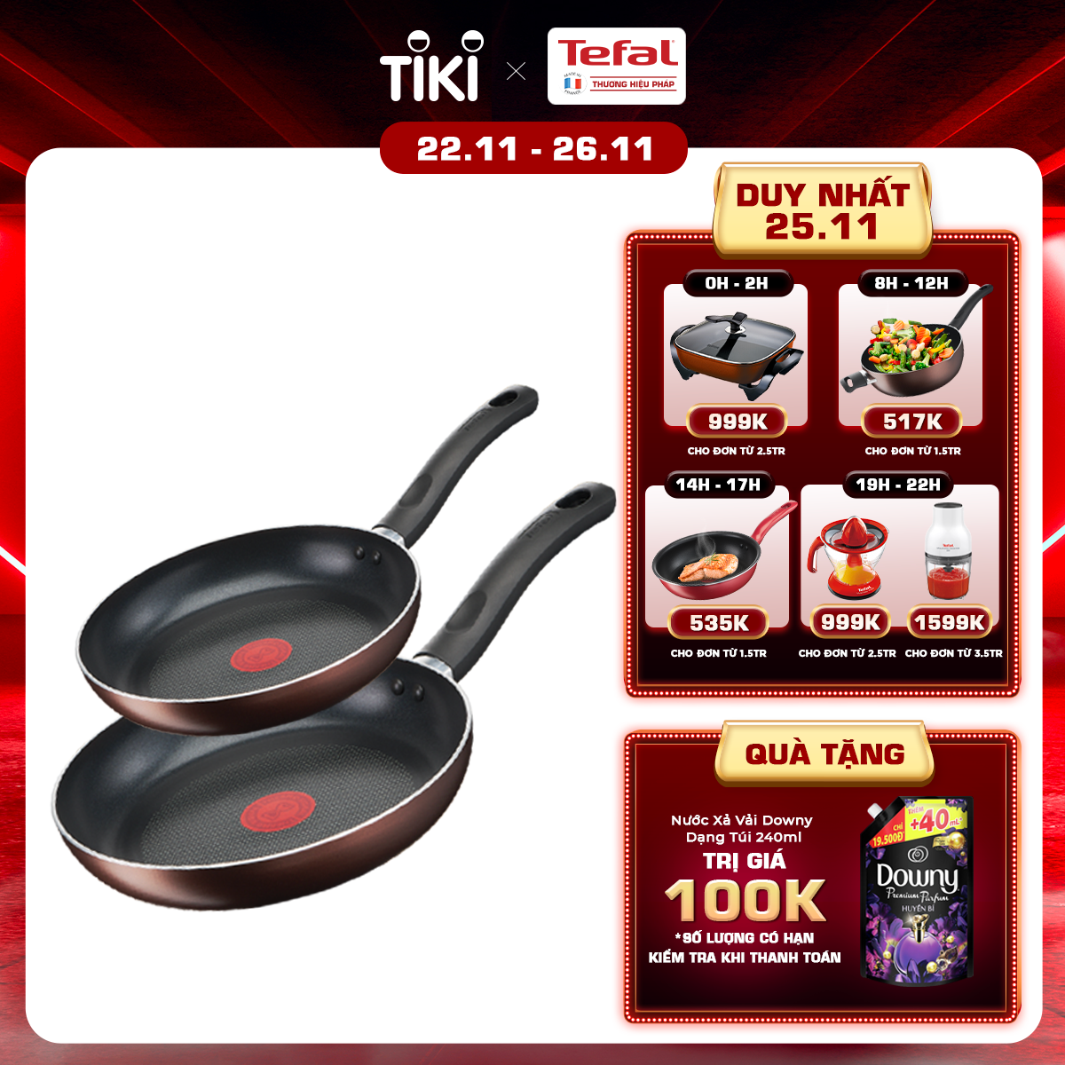 Bộ 2 chảo chiên chống dính đáy từ Tefal Day by Day dùng cho mọi loại bếp (24cm, 28cm) - Hàng chính hãng