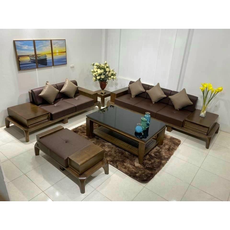 Bộ ghế Sofa 2 văng gỗ sồi hiện đại
