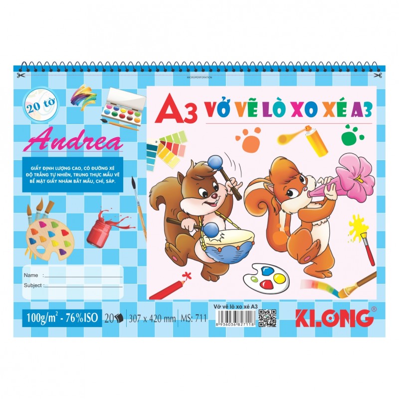 Vở vẽ KLONG lò xo xé A3 - 20 tờ; MS 711