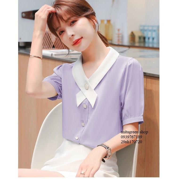 nh170720-SƠ MI NỮ PHỐI BÂU TAY NGẮN
