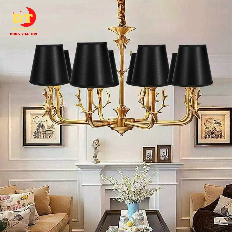 Đèn chùm chao vải đen 8 tay phong cách bắc âu DQM
