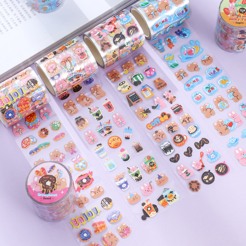 S65 - Cuộn 3m sticker giấy tráng ánh nhũ hoạt hình Hàn Quốc dễ thương trang trí top loader, sổ bullet journal