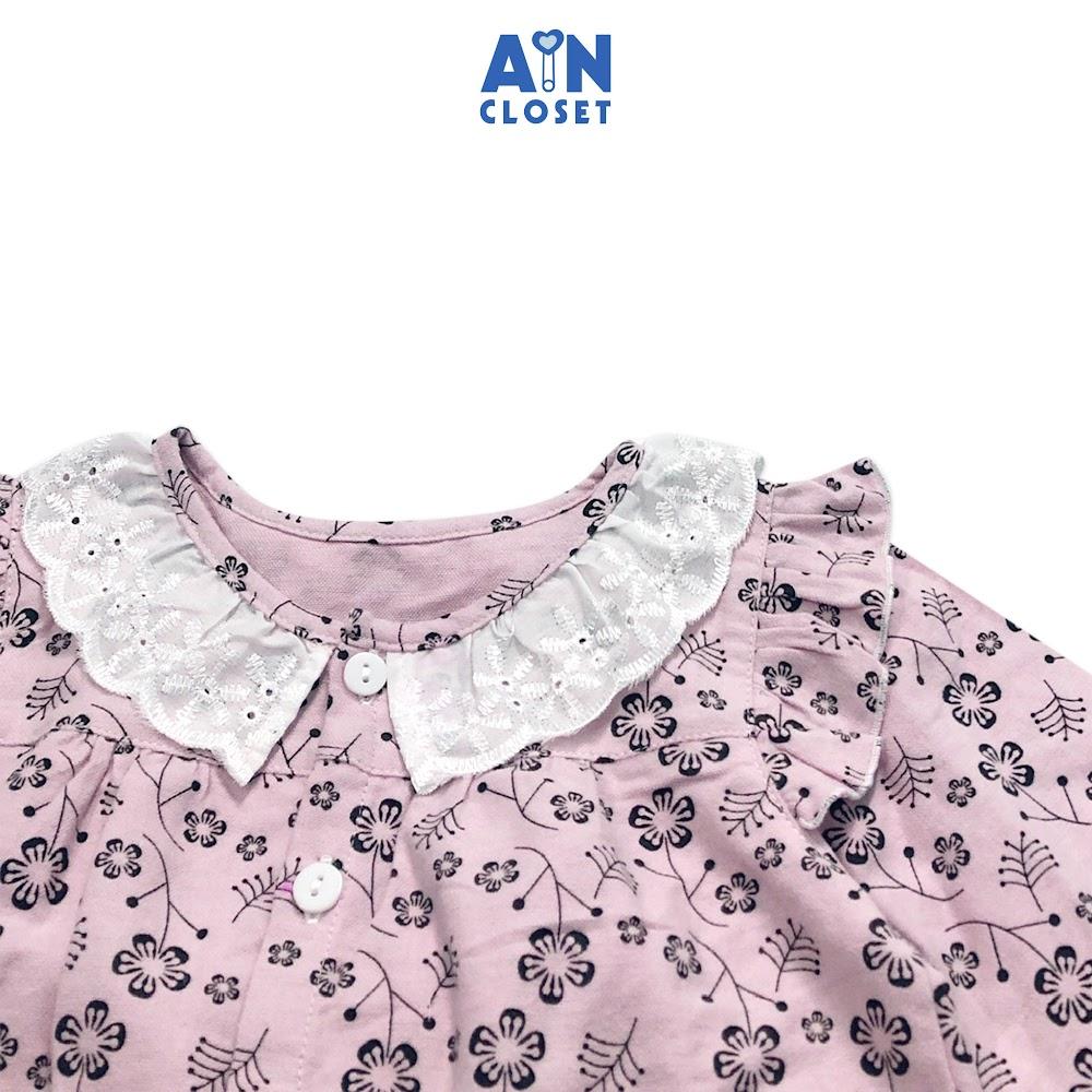 Bộ quần áo dài bé gái họa tiết Hoa hải đường đen nền hồng cotton - AICDBGT9AIKY - AIN Closet