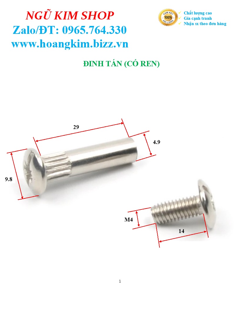 TÁN DÙ ĐẦU PAKE _ ĐINH TÁN CÓ REN THEO BỘ