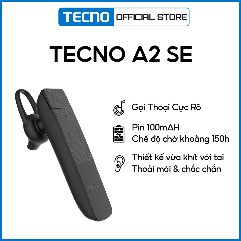 Tai nghe không dây một bên TECNO Ace A2 SE kết nối Bluetooth | Tai nghe Bluetooth móc tai - Hàng Chính Hãng