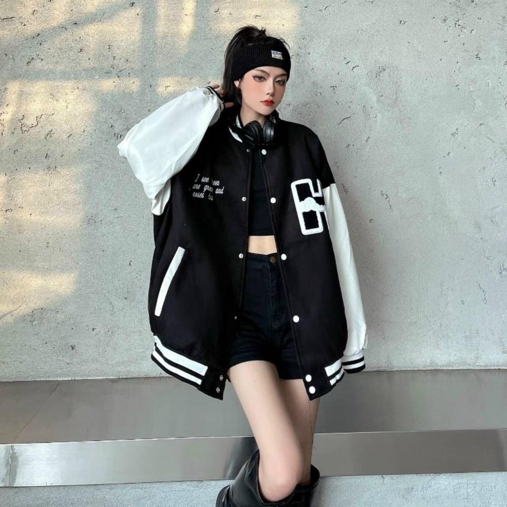 Hình ảnh Áo Khoác Bomber Nam Nữ Vải Dù 2 lớp Chữ H Kiểu Nút Bấm Phong Cách Ulzzang Học Sinh Cá Tính Hot Trend