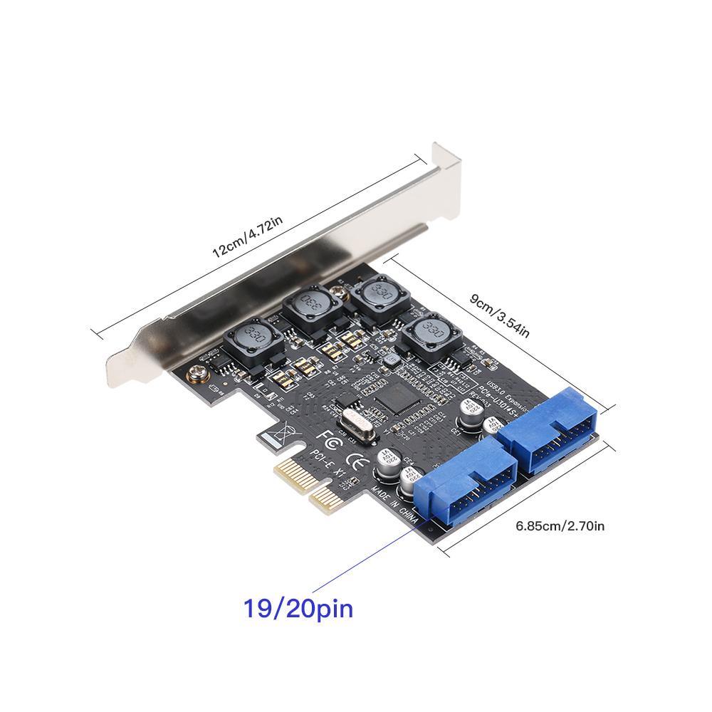 Thẻ PCI-E USB3.0 Express 4 cổng Thẻ mở rộng đầu nối kép 19 / 20Pin phía trước bên ngoài