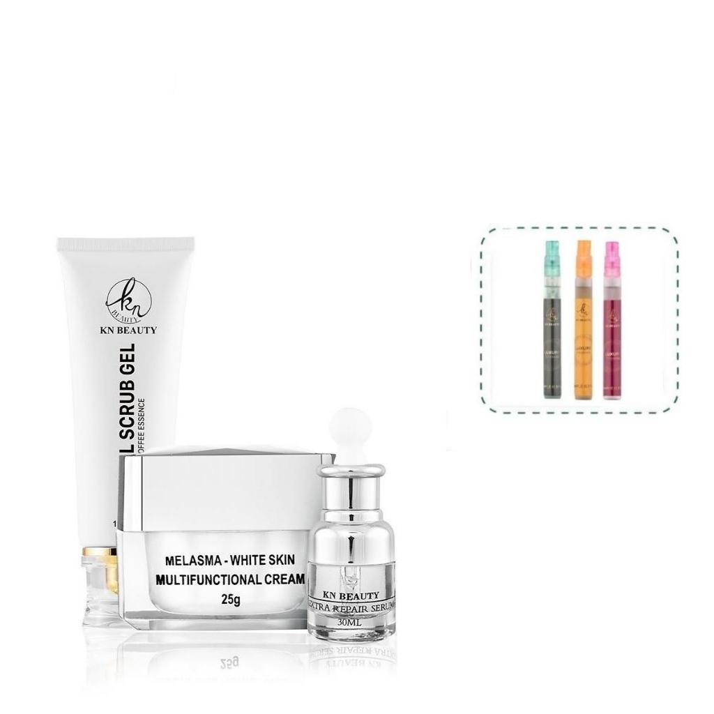 Bộ 3 sản phẩm Trắng Da Ngừa Nám KN Beauty chuyên sâu:Kem dưỡng 25g + Serum 30ml+ Tẩy tế bào chết 120ml