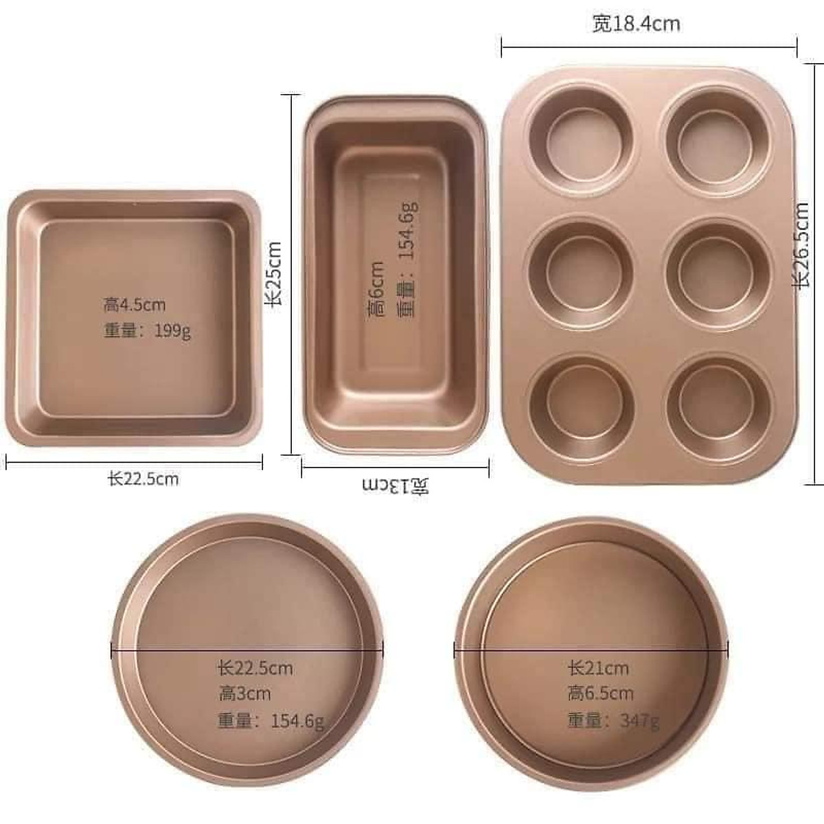 Set 5 Khuôn Làm Bánh Cao Cấp Màu Gold Đen Chống Dính