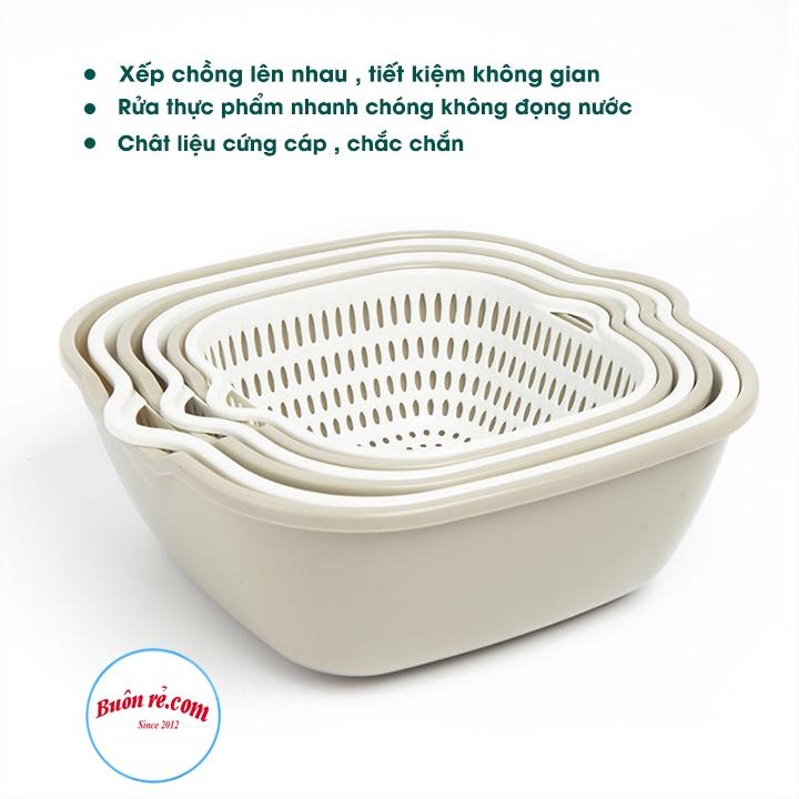 Bộ rổ vuông 2 lớp Việt Nhật - Bộ rổ vuông rửa rau củ, đựng hoa quả trái cây đa năng Br01542