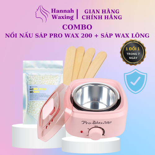 Combo Nồi Nấu Sáp Pro Wax 200 + Sáp Wax Lông Hannah Waxing cao cấp siêu bám lông, an toàn cho da