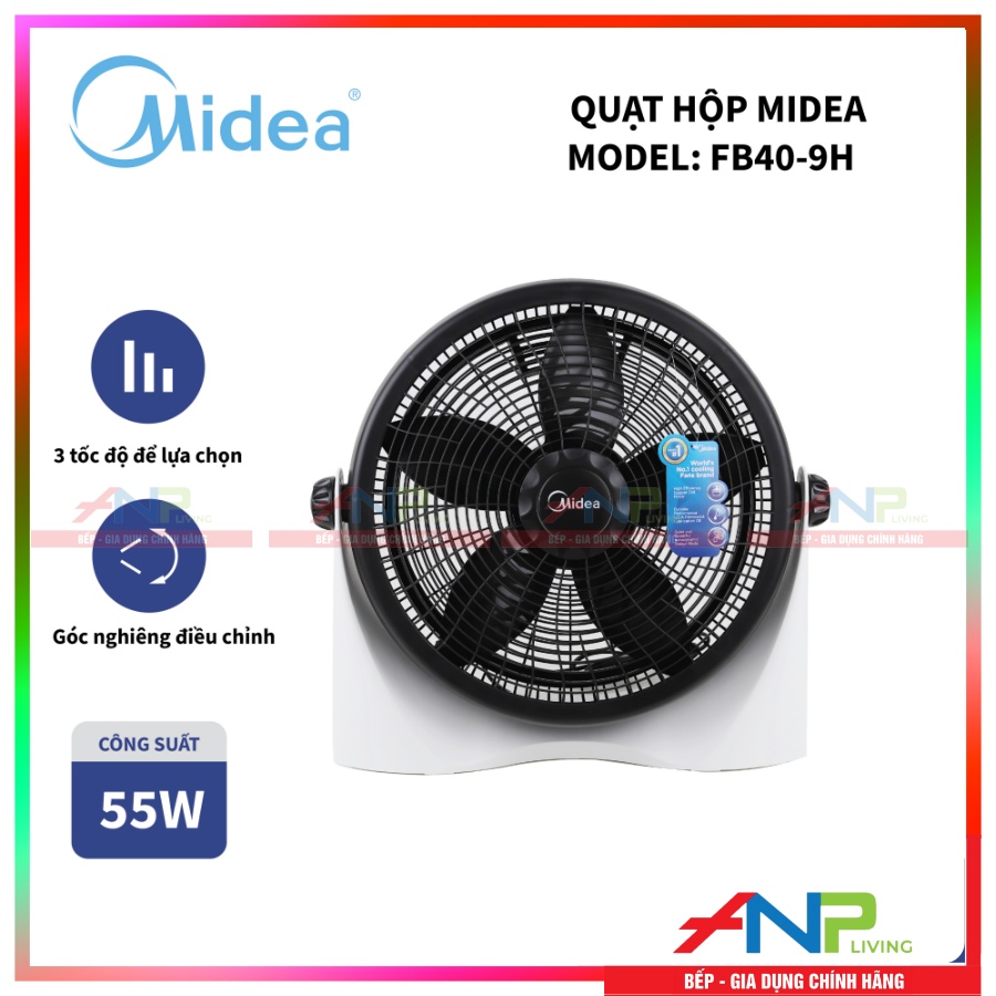 Quạt Hộp 5 Cánh, Midea FB40-9H (Công Suất 55W - 3 Cấp Gió - Đảo hướng 360 làm mát tối ưu) - Hàng Chính Hãng