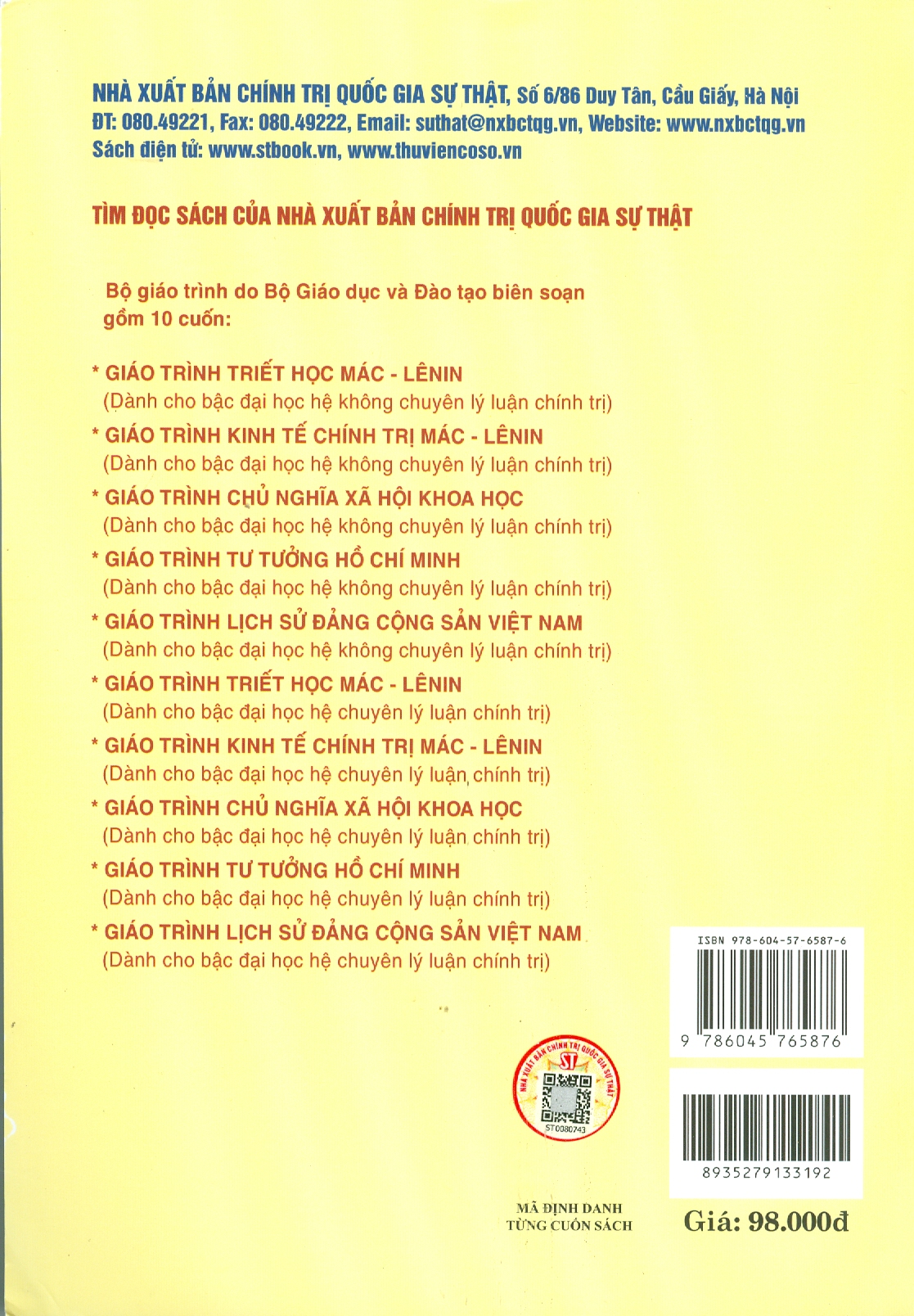 Combo 2 cuốn Giáo Trình Kinh Tế Chính Trị Mác – Lênin + Giáo Trình Lịch Sử Đảng Cộng Sản Việt Nam