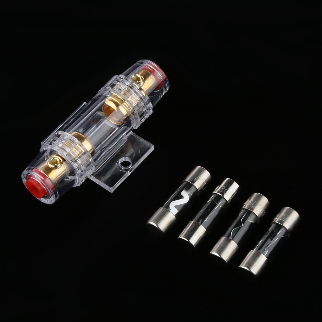 Car Audio Stereo AGU Fuse Holder Box 4 / 8 Gauge Wire with 4pcs 60 AMP Fuses