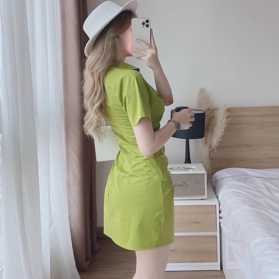 Đầm sơ mi nữ thời trang thiết kế nhún eo cài nút