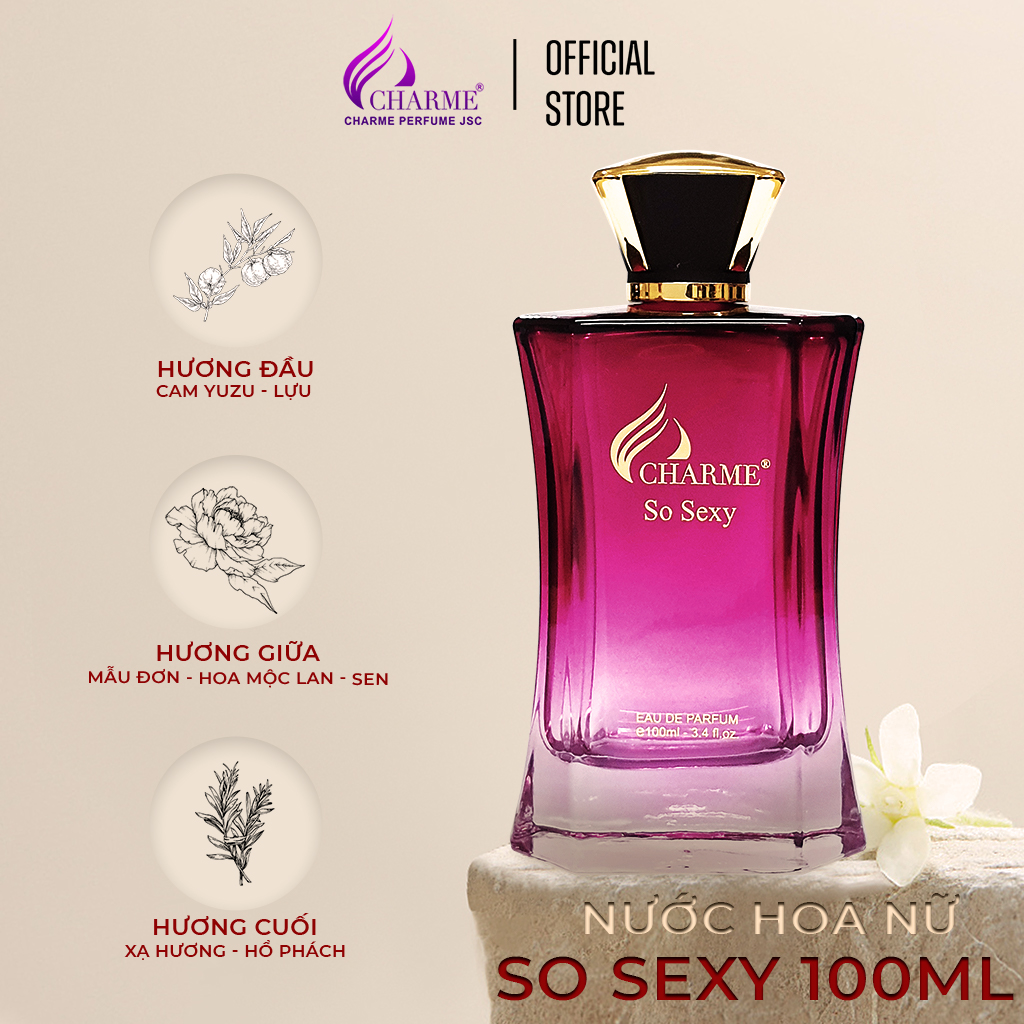 Nước hoa nữ thơm lâu, Charme So Sexy, mùi hương hoa hồng, tươi mát sảng khoái, lưu hương lâu, 100ml