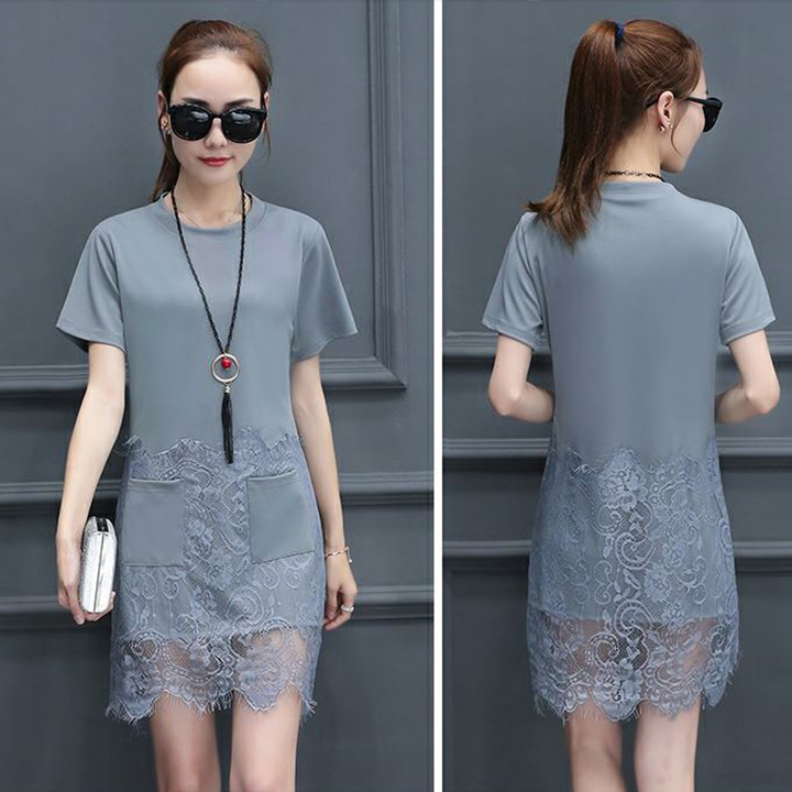 Váy Nữ Xuông Phối Ren Dáng Chữ A, 100% Cotton Phối Ren, 4 Màu Lựa Chọn, Thời Trang Công Sở Dạo Phố
